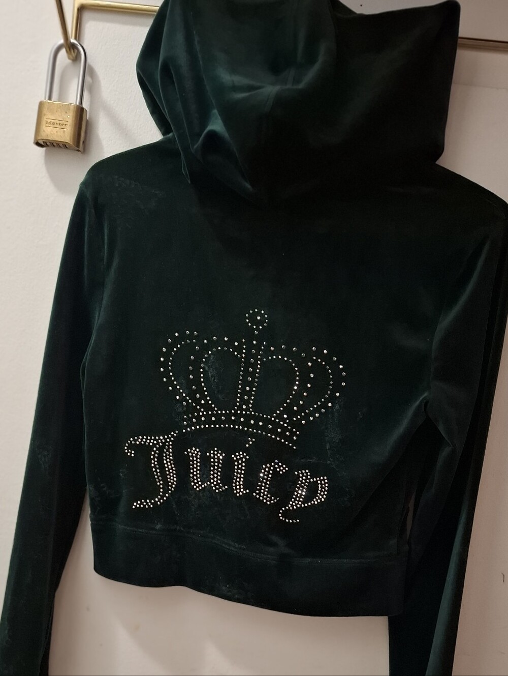 Juicy Couture Dark Green Velour Rhinestone Crown Hoodie NWOT